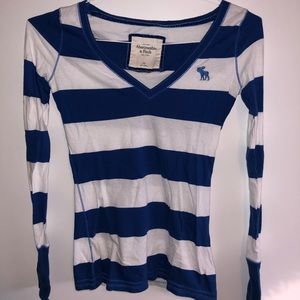 striped long sleeve v neck tee